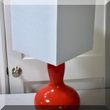 D05. Red porcelain gourd-shaped lamp. 25.5&rdquo;h 